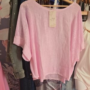 Soft Cotton Candy Pink Women's Slightly Oversized Top 100% Linen NWT